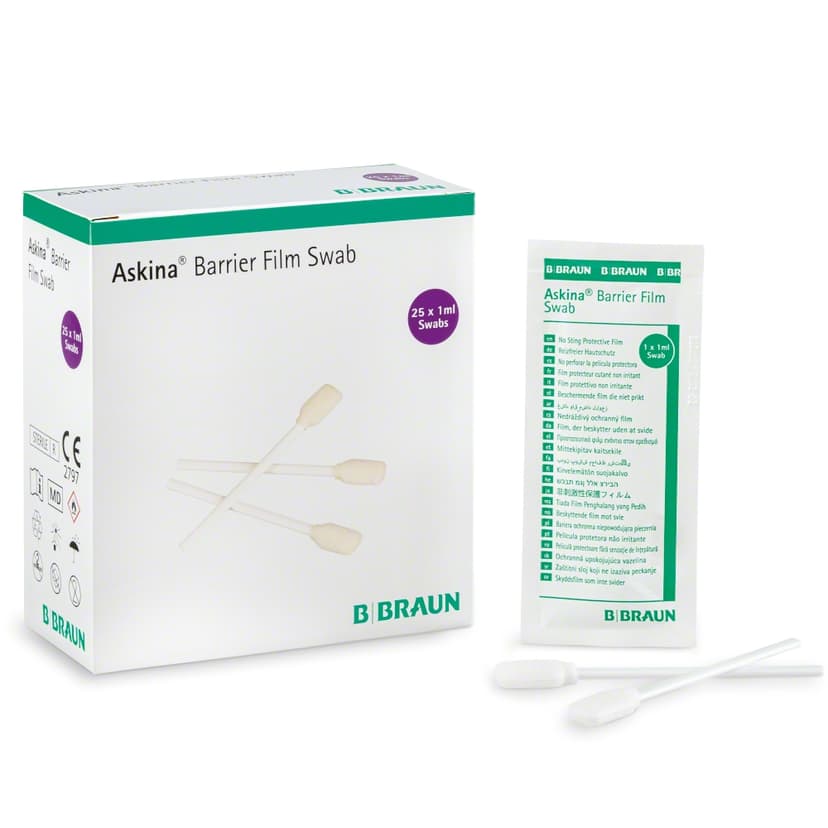 Askina® Barrier Film Swabs Box & Single-Swabs with primary and secondary packaging